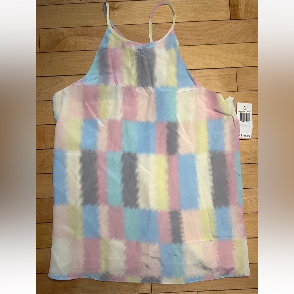 NEW ! NWT TIBI Pastel Block 100% Silk Sleeveless Tank Top Blouse Size 12